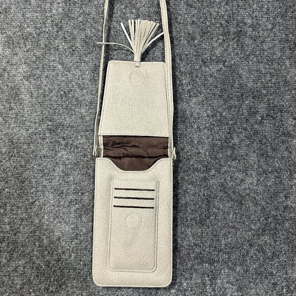 Crossbody Bag Purse on A String Phone Credit Cards Gray Faux Leather Tassel - Picture 3 of 5
